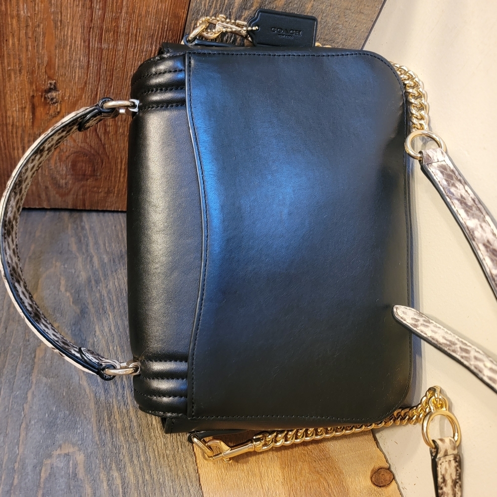 Coach Marlie Leather Sachel/Crossbody With Border Quilting And Snakeskin Handle - Picture 9 of 16